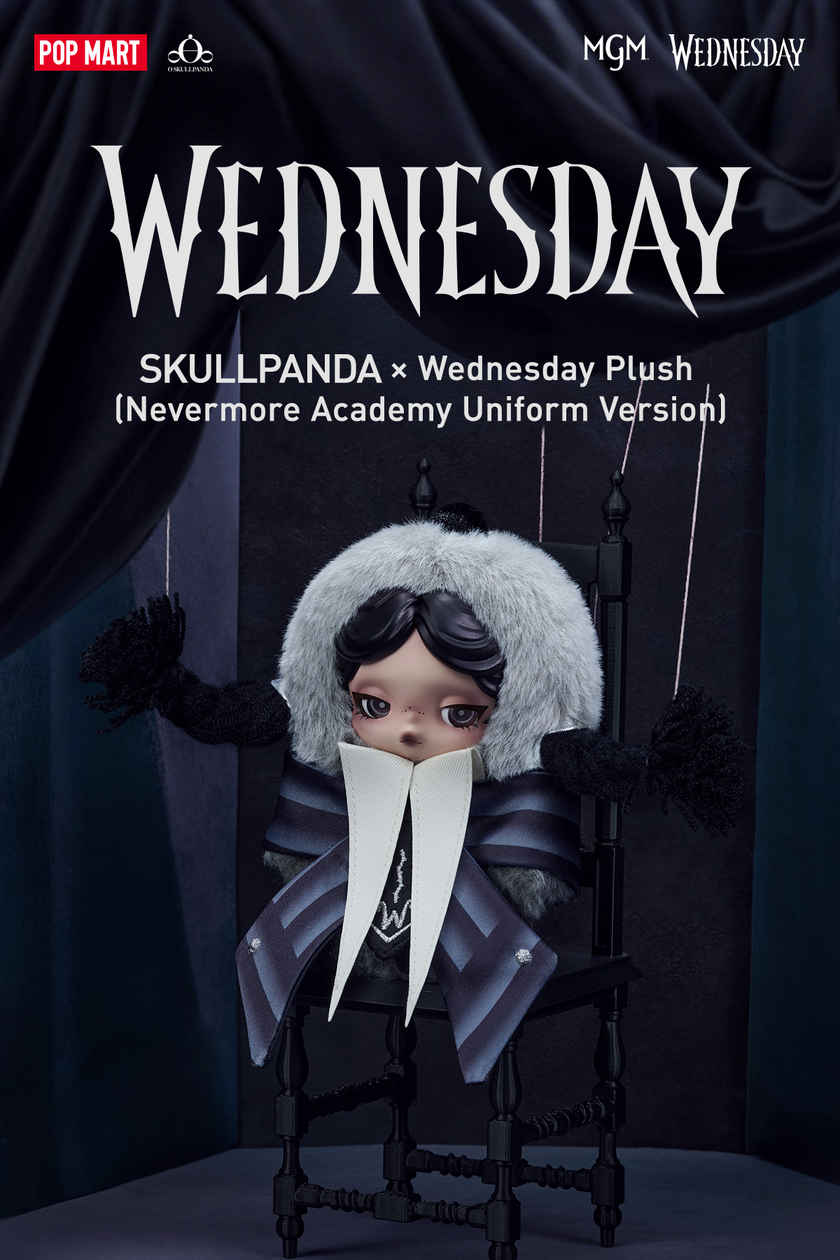 SKULLPANDA × Wednesday Plush（Nevermore Academy Uniform Version